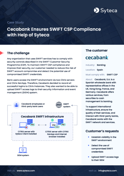 Cecabank Ensures Swift CSP Compliance With the Help of Syteca