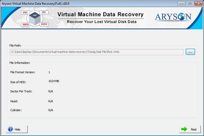 Aryson Virtual Machine Data Recovery screenshot