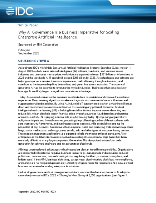 IDC Whitepaper: Just what is AI Governance and what does it do for your business? Learn how what AI Governance and how it can help you create innovative, transparent, and explainable AI workflows.