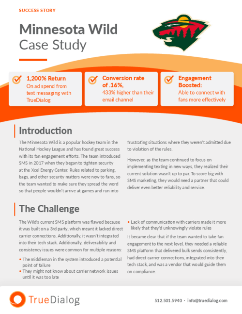 Minnesota Wild Sports Teams SMS Case Study