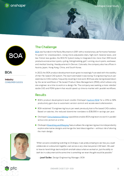 Onshape Customer Case Study, BOA