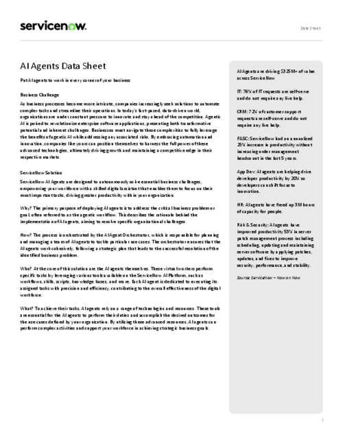 ServiceNow AI Agents Data Sheet