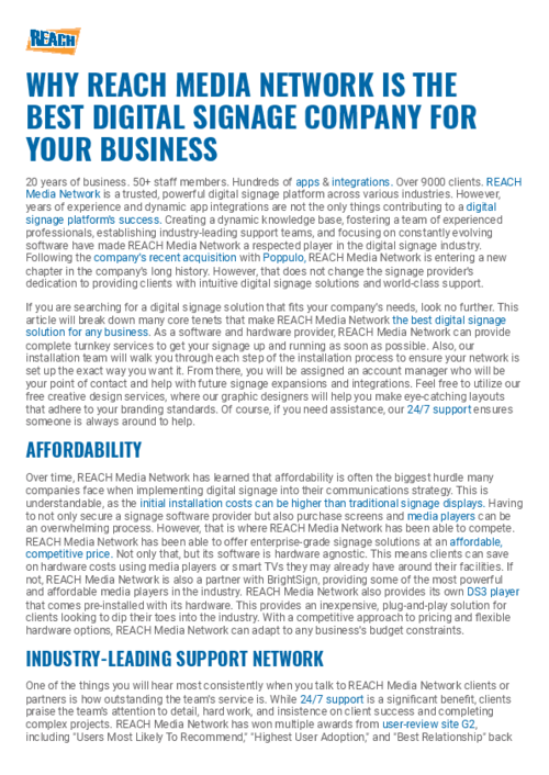 Why REACH Media Network is the Best Digital Signage Company For Your Business