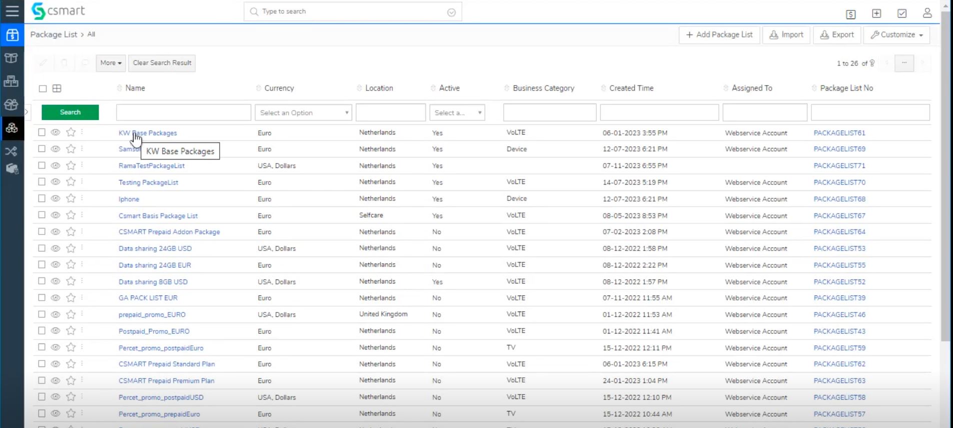 Csmart Telco CRM screenshot