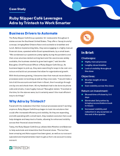 Ruby Slipper Cafe Cuts Close Time by 3-4 Days with Trintech's Adra