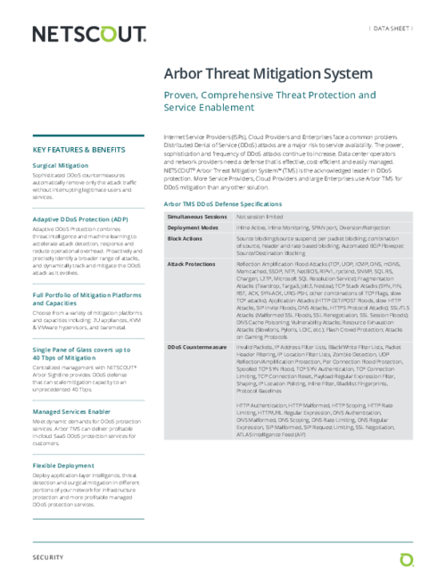 Data Sheet - Arbor Threat Mitigation System (TMS)