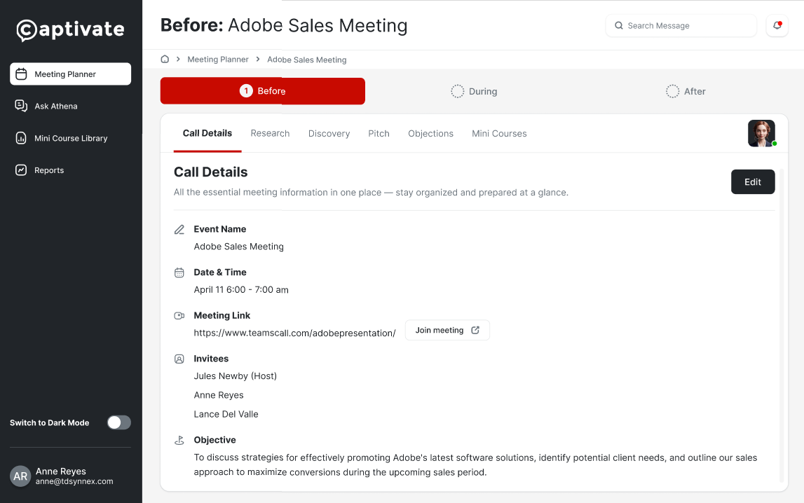 Athena Sales Engagement Platform preview