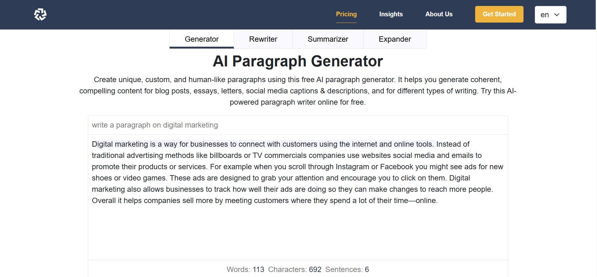 Paragraph Generator preview