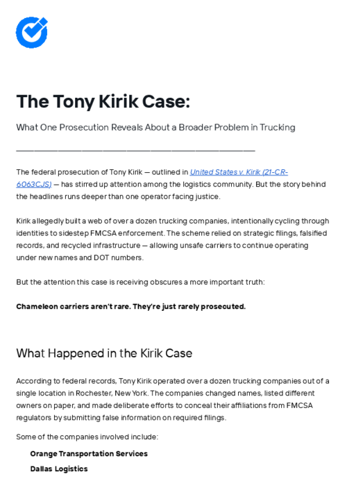 Investigative Brief: Carrier Fraud Case Study