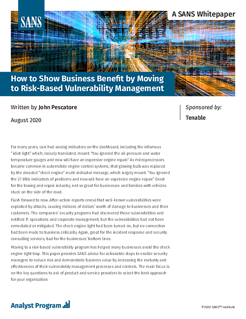 Whitepaper: How to Show Business Benefit by Moving to Risk-Based Vulnerability Management