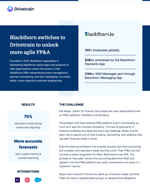 Blacktorn saves 75% reduction in time during month-end reporting with Drivetrain