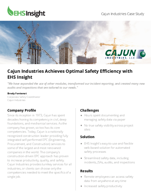 Case Study: Cajun Industries Achieves Optimal Safety Efficiency with EHS Insight