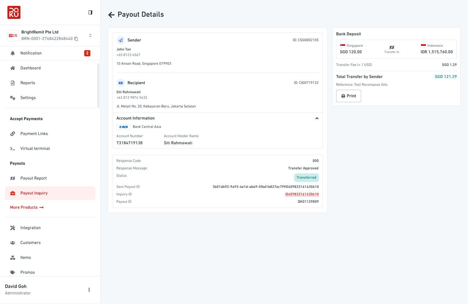DOKU Cross Border Payouts screenshot