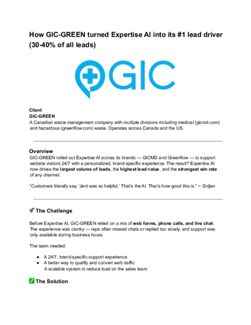 How GIC-GREEN turned Expertise AI into its #1 lead driver