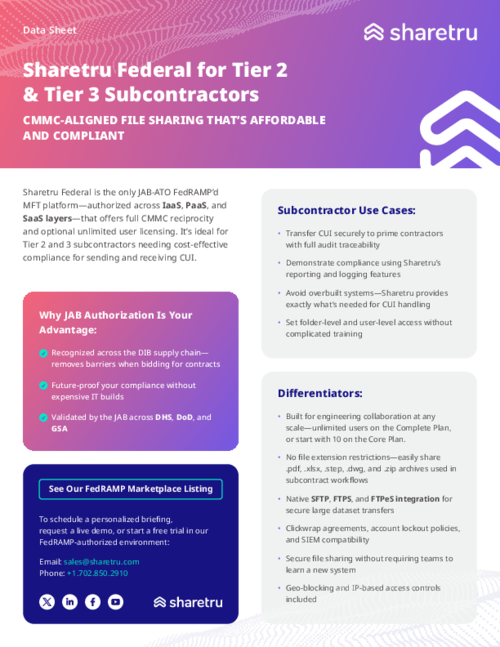 Data Sheet: Sharetru Federal for Tier 2 & Tier 3 Defense Contractors