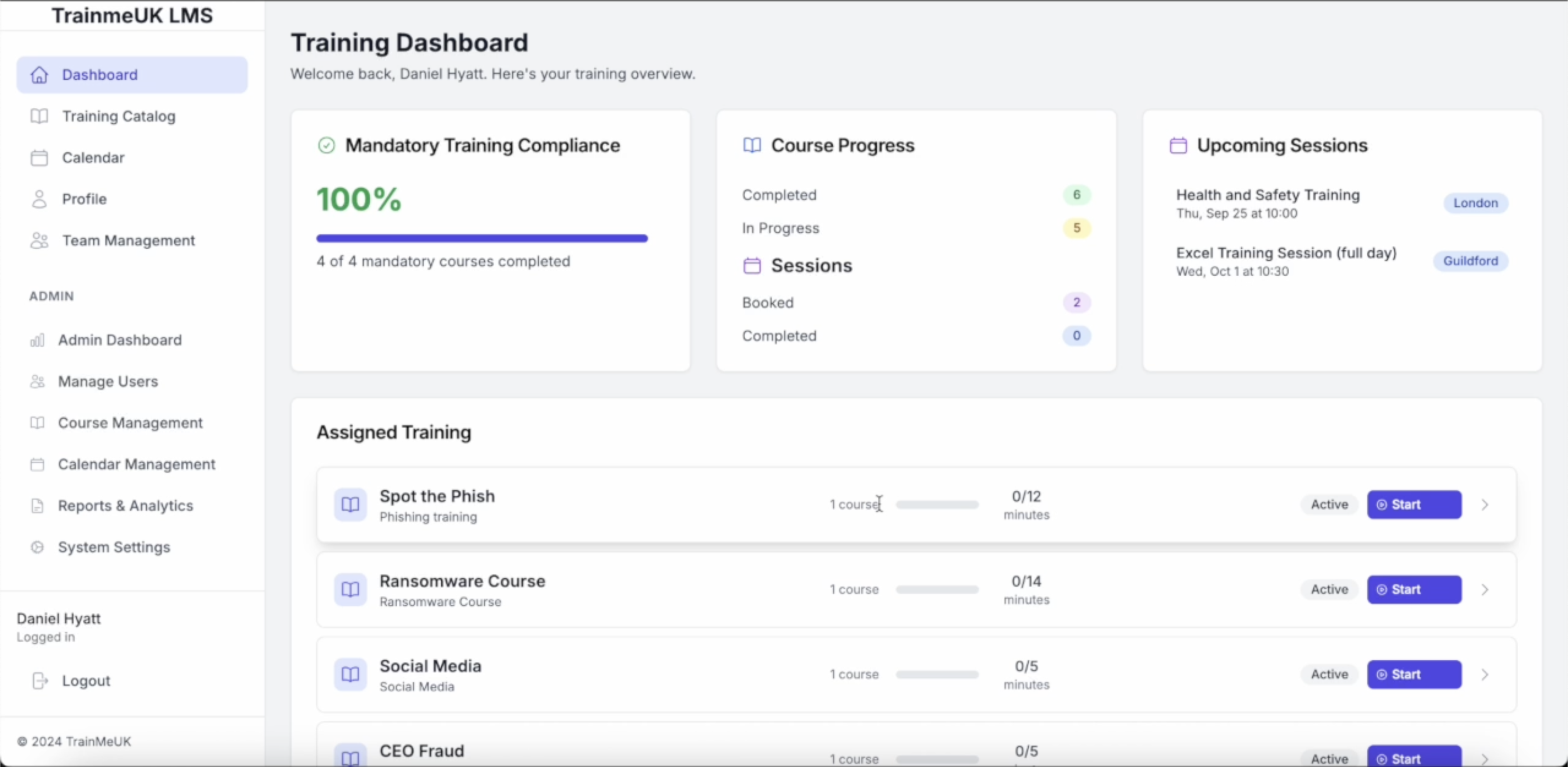 TrainMe UK LMS screenshot