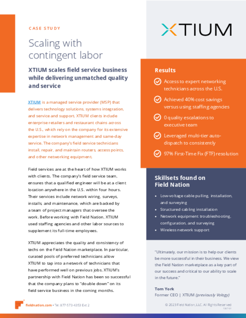 XTIUM, is set to scale with on-demand labor from Field Nation