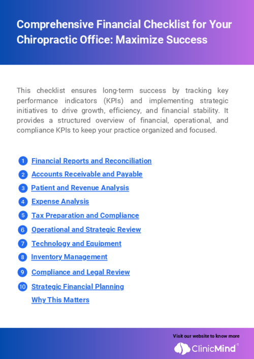 Comprehensive Financial Checklist for Your Chiropractic Office: Maximize Success and Long-Term Growth