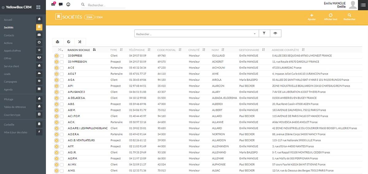 Yellowbox CRM screenshot