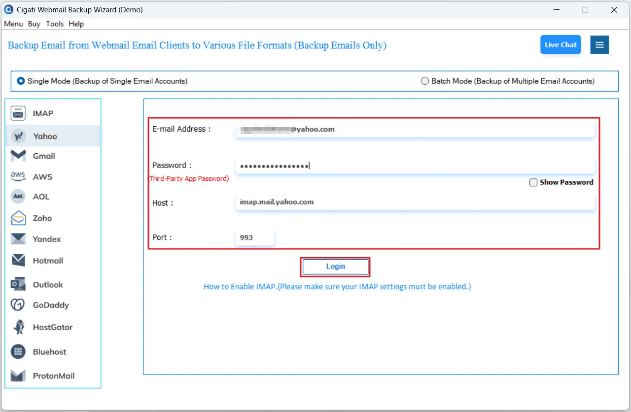 Cigati AOL Backup Tool screenshot