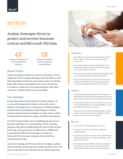 Jenkon leverages Druva to protect and recover business critical and Microsoft 365 data