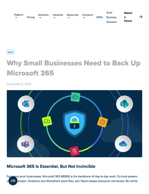 Why Small Businesses Need to Back Up Microsoft 365
