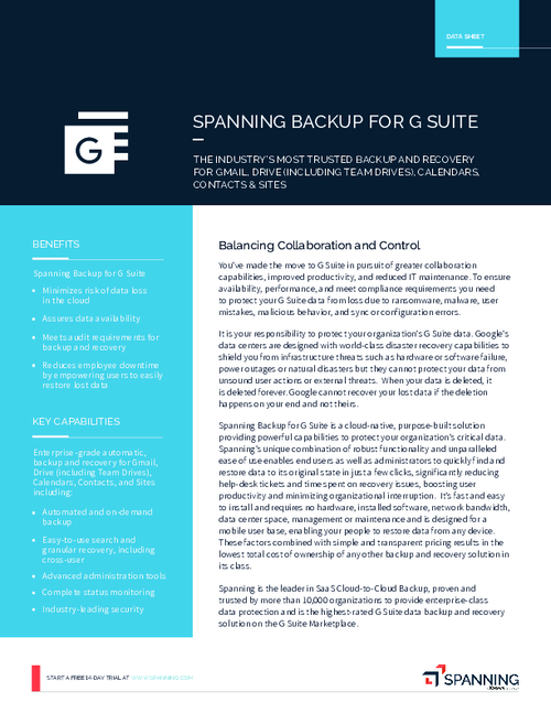 Spanning for Google Workspace Data Sheet