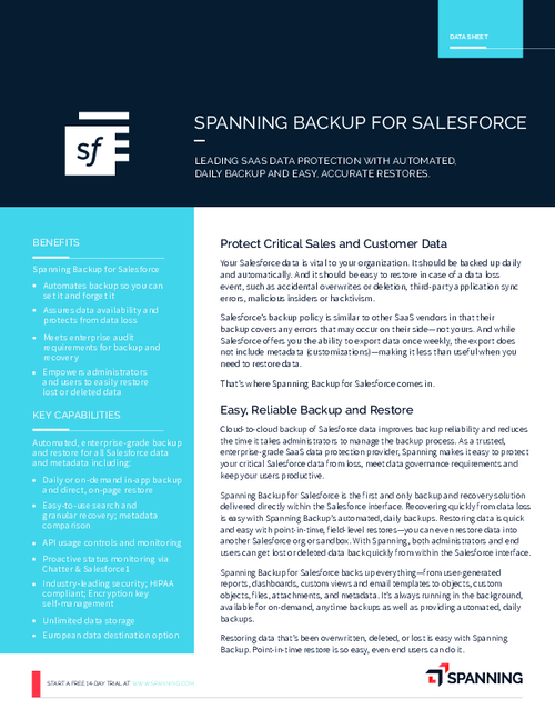 Spanning for Salesforce Data Sheet