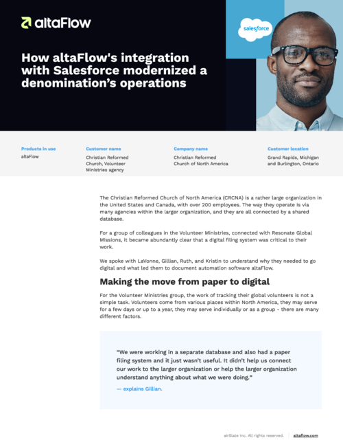 How altaFlow's integration with Salesforce modernized a denomination’s operations
