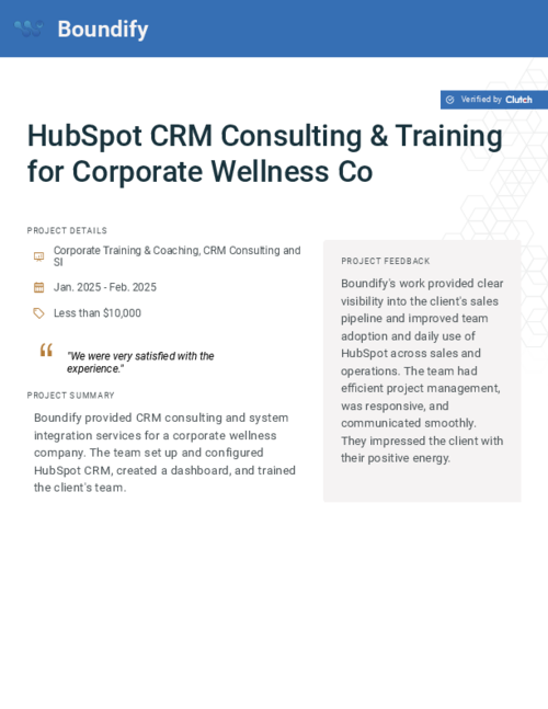 HubSpot CRM Consulting & Training for Corporate Wellness Company