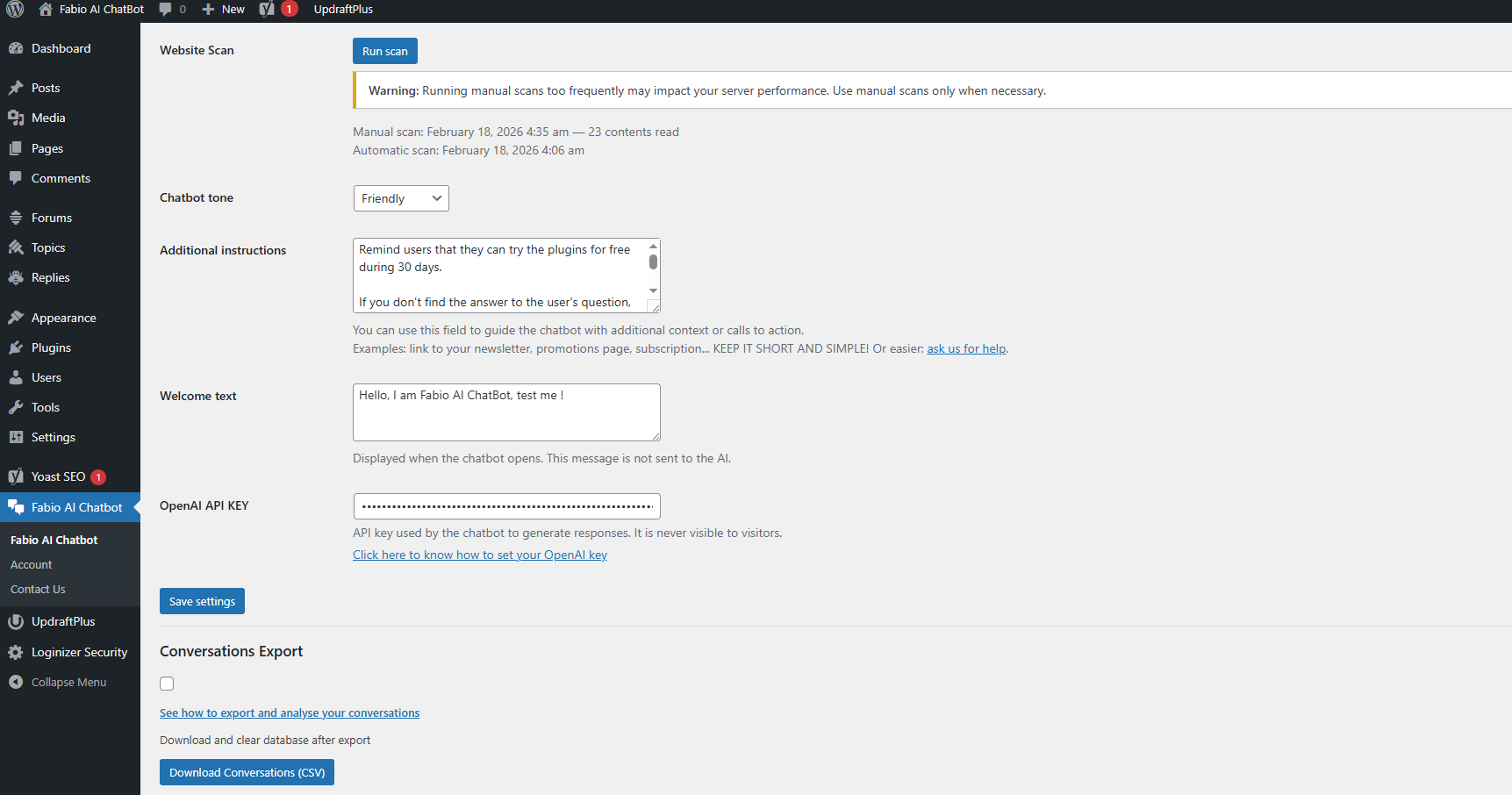 Fabio AI Chatbot screenshot