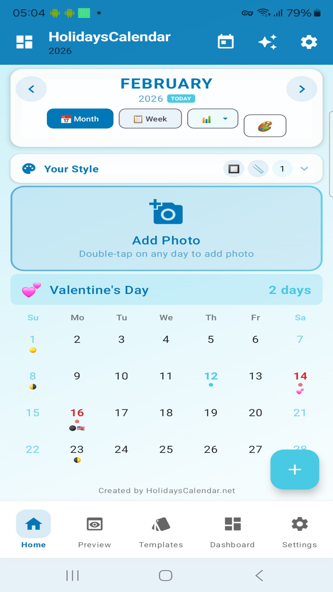 HolidaysCalendar.net screenshot