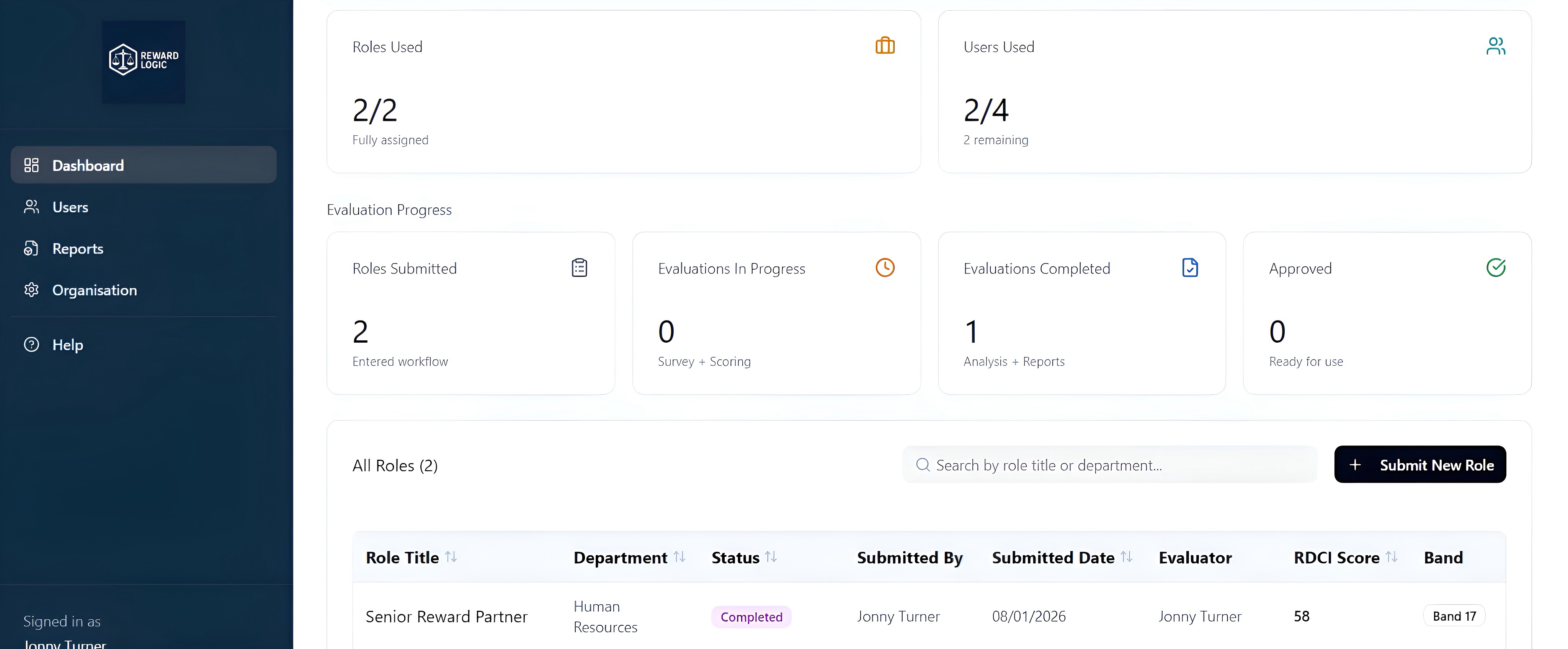 Reward Logic Job Evaluation Platform screenshot