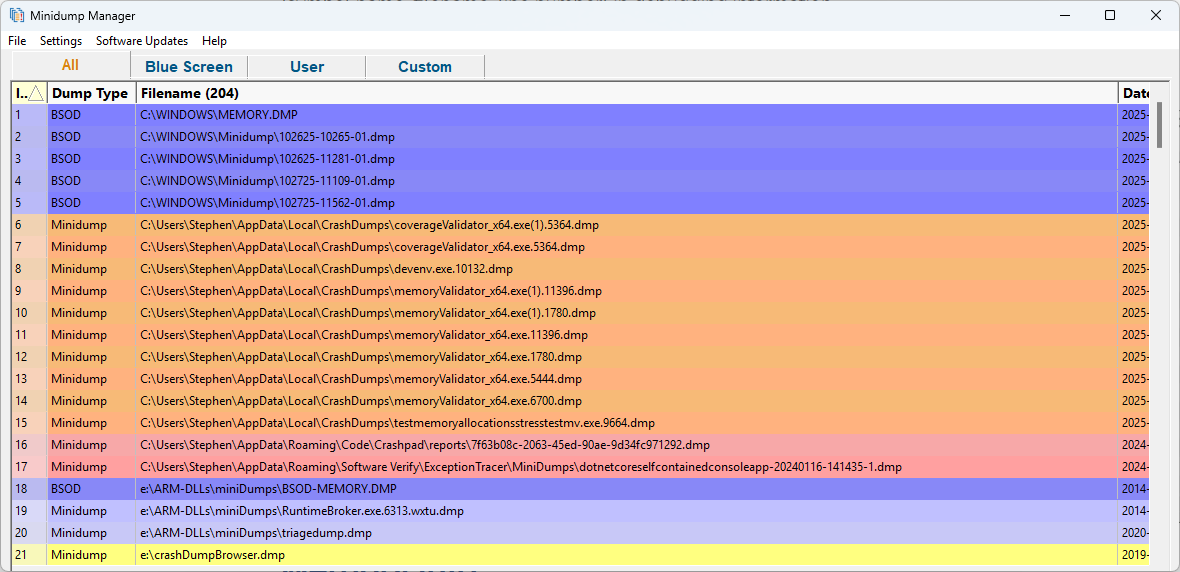 Minidump Manager screenshot