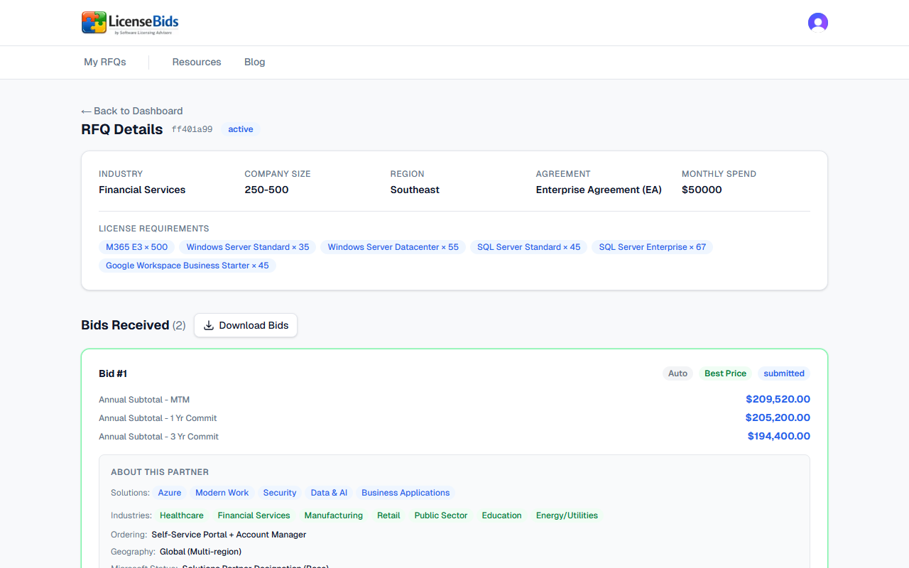 License Bids screenshot
