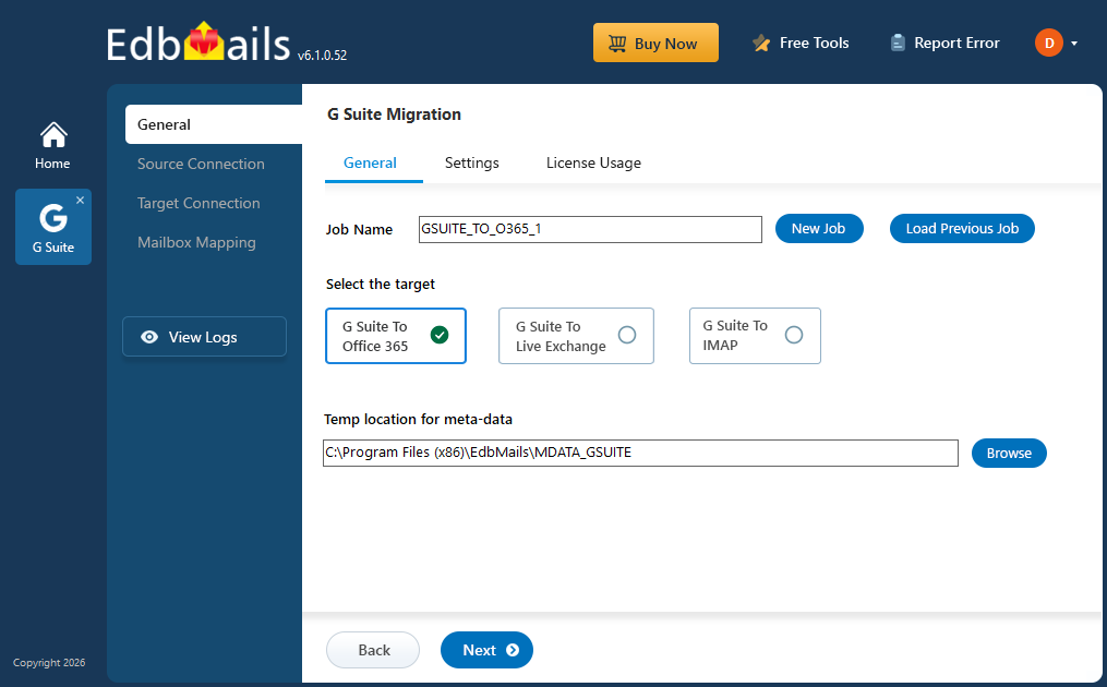 EdbMails G Suite Migration screenshot