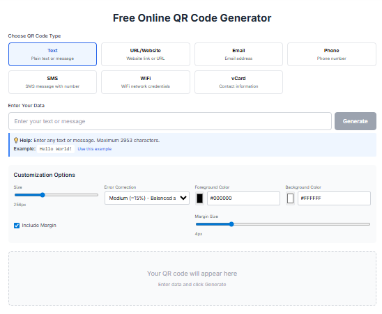 Free Online QR Code & Barcode Generator screenshot