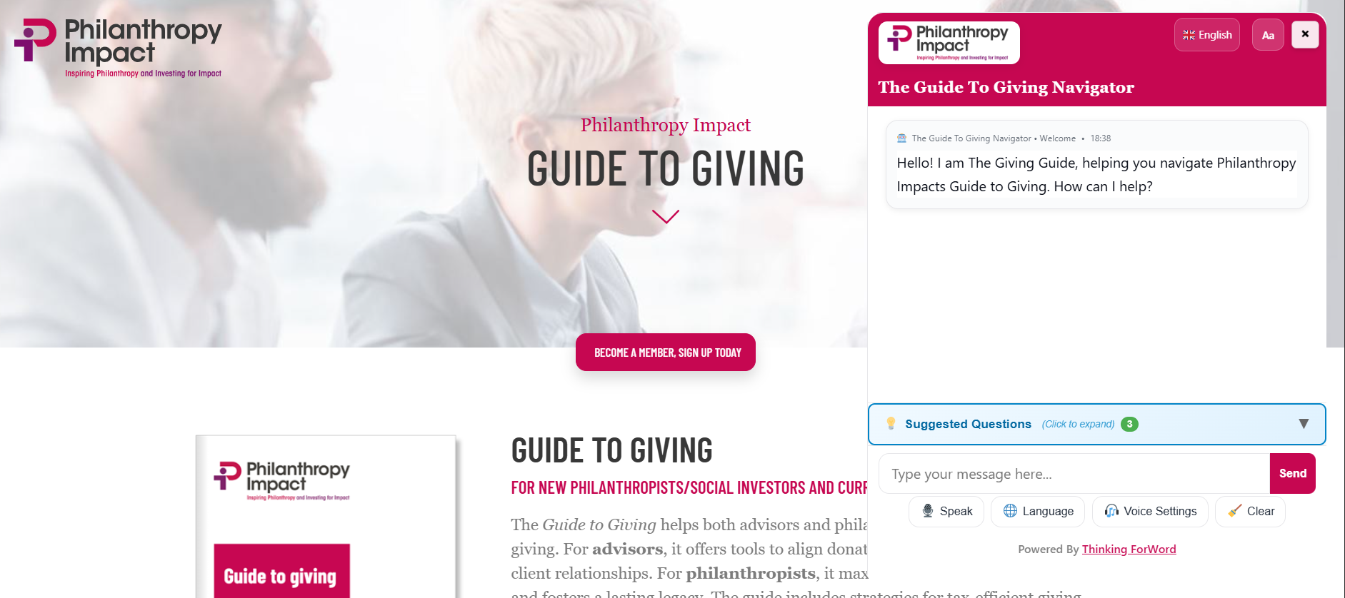 Thinking ForWord Website AI Assistant screenshot