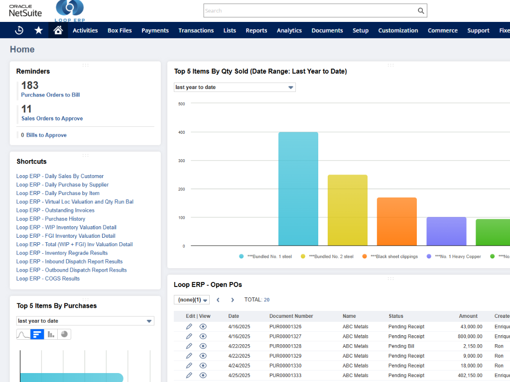 Loop ERP screenshot