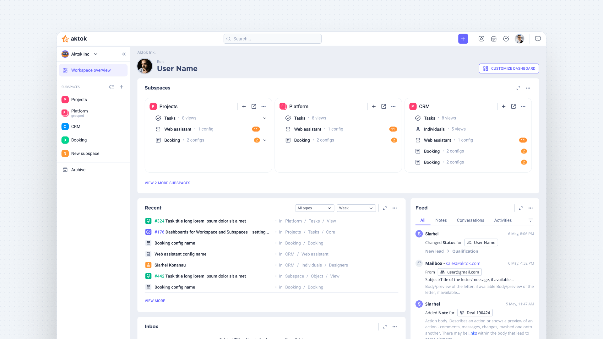 Aktok Workspace screenshot