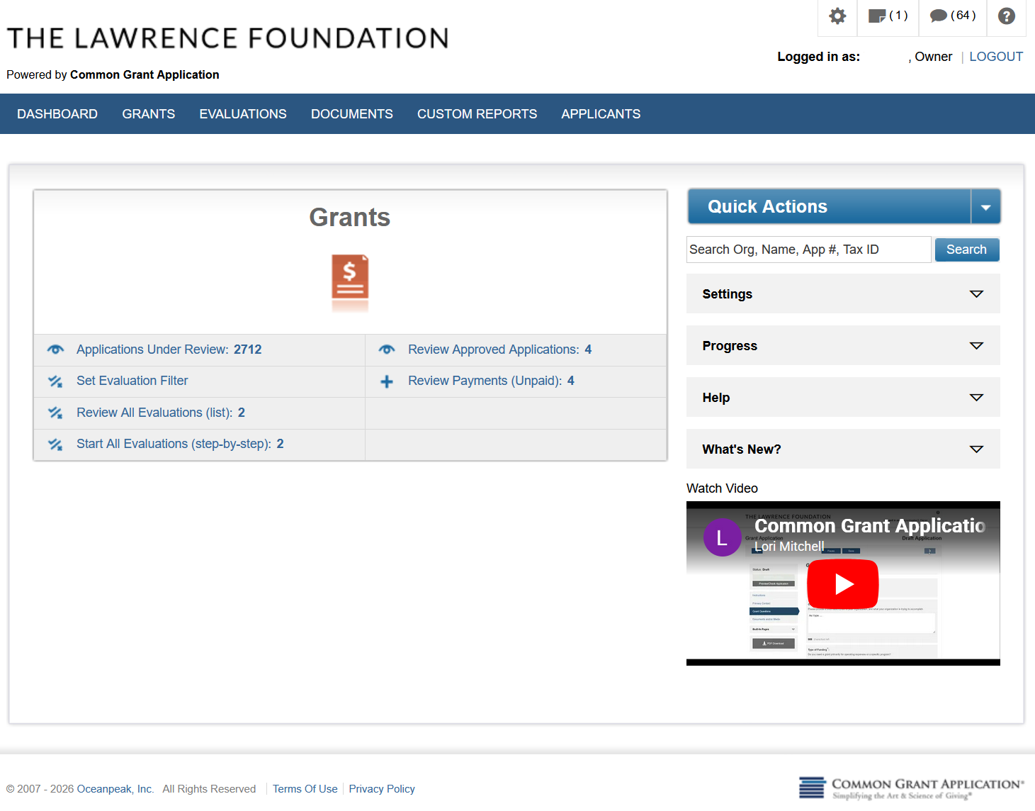 Common Grant Application screenshot