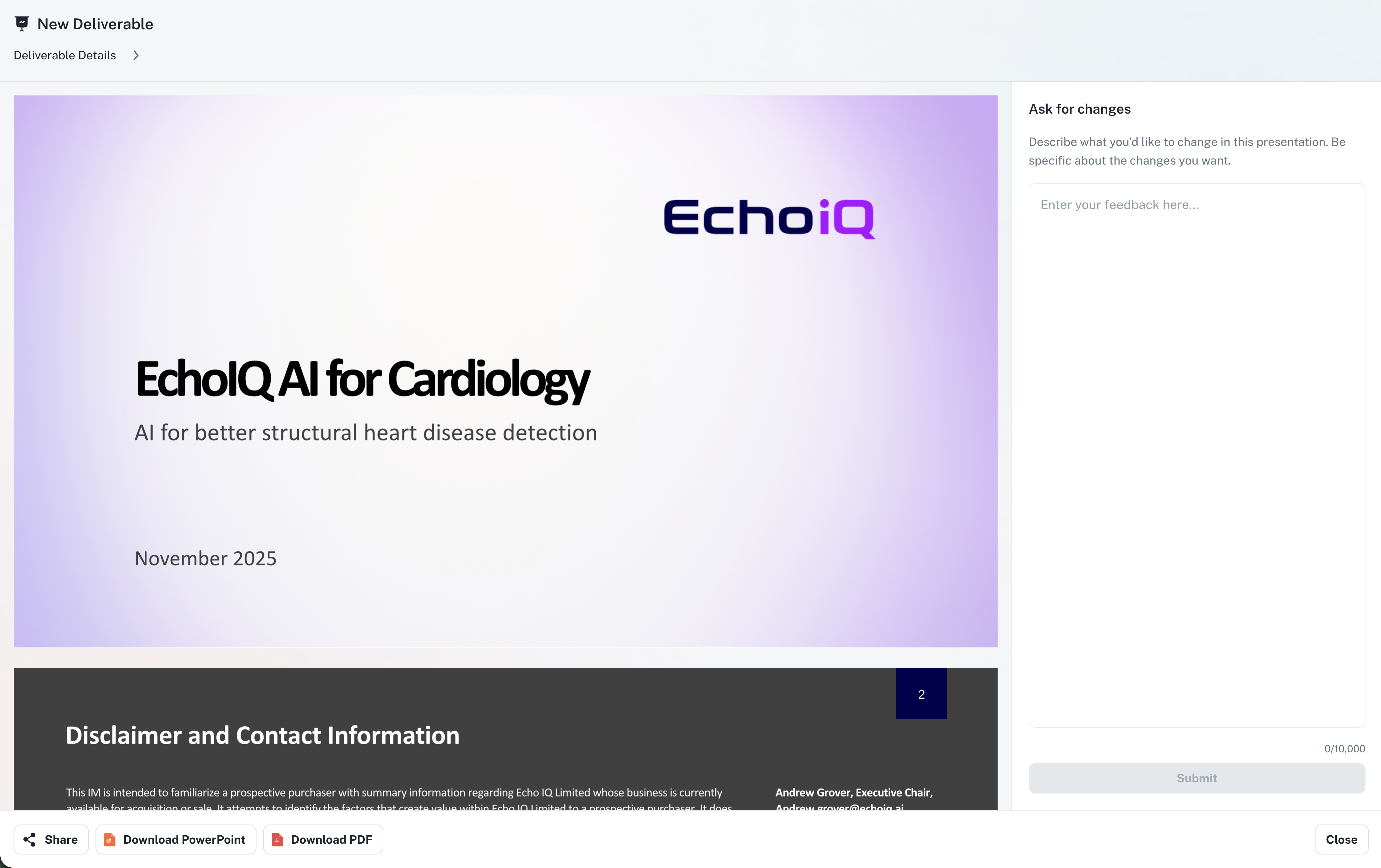 Deliverables AI screenshot