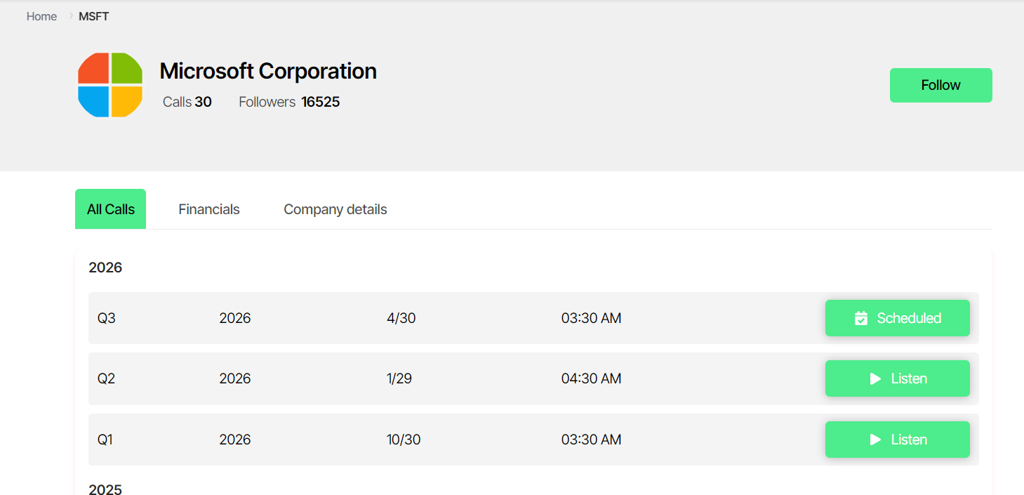 EarningsCall API screenshot