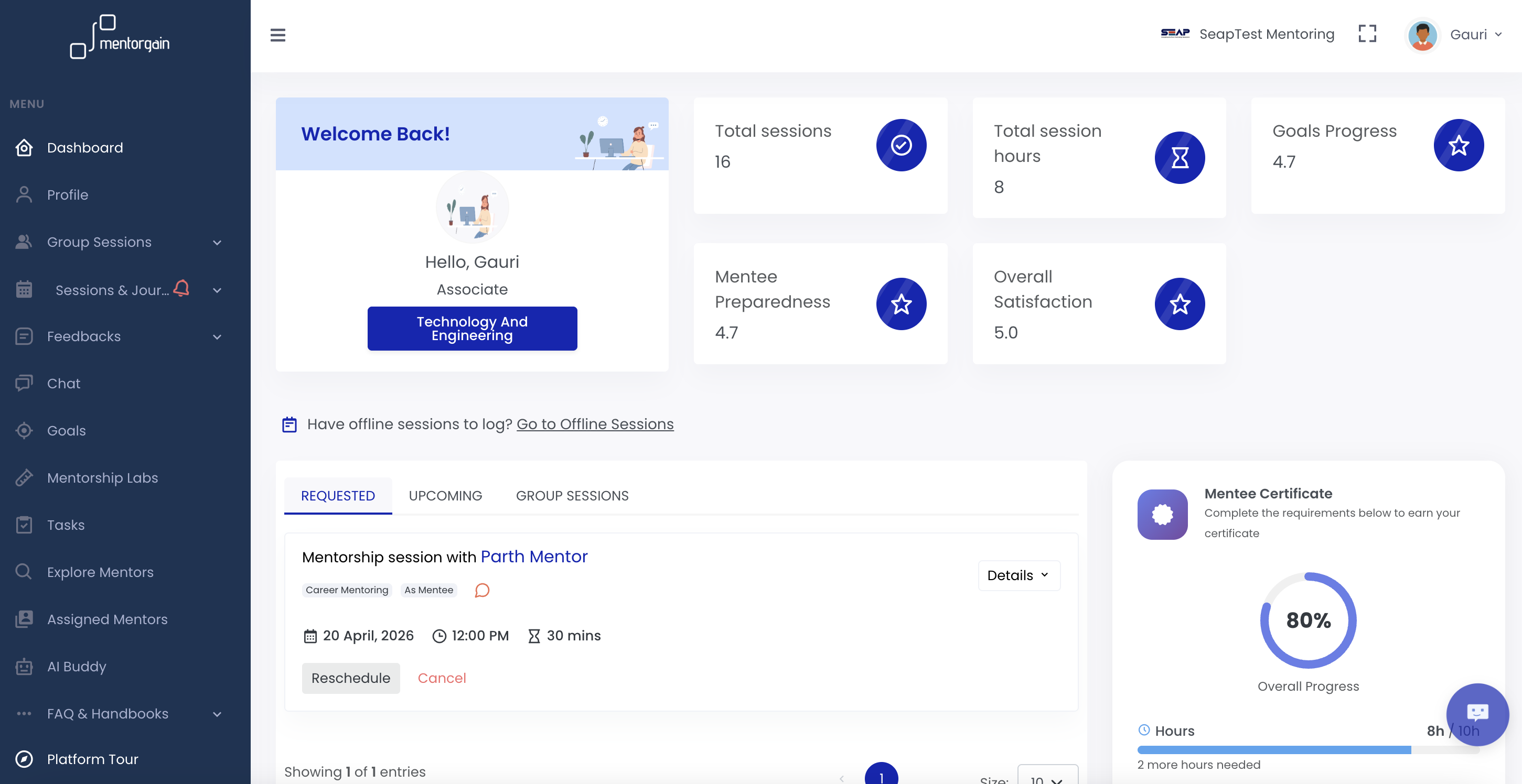 Mentorgain screenshot
