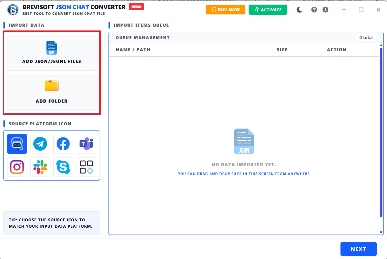 BreviSoft JSON Chat Converter Tool screenshot