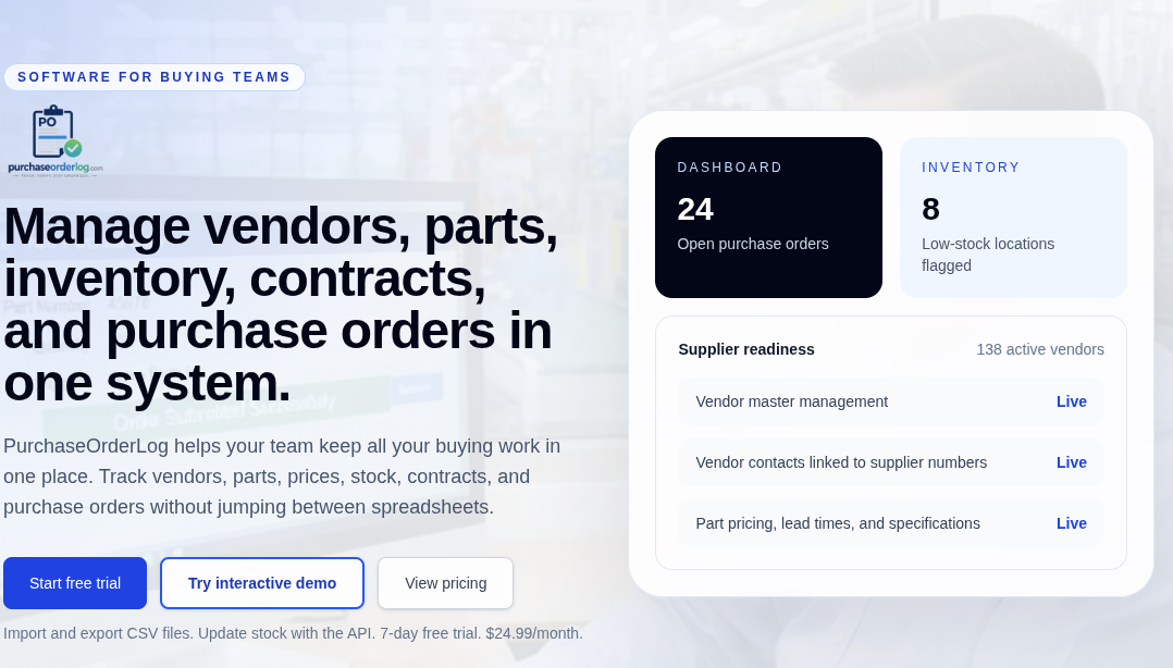 Purchase Order Log screenshot