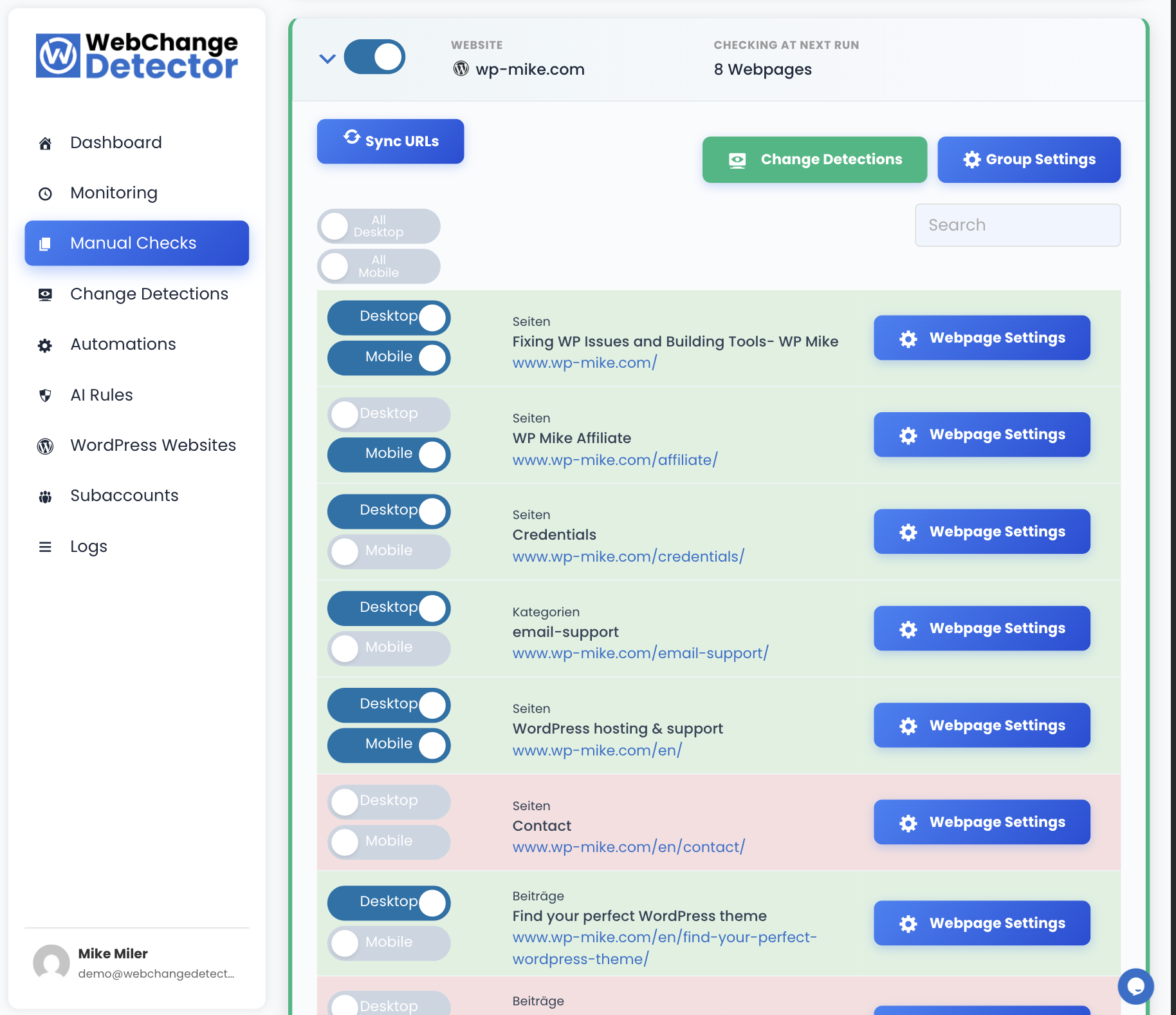 WebChangeDetector screenshot