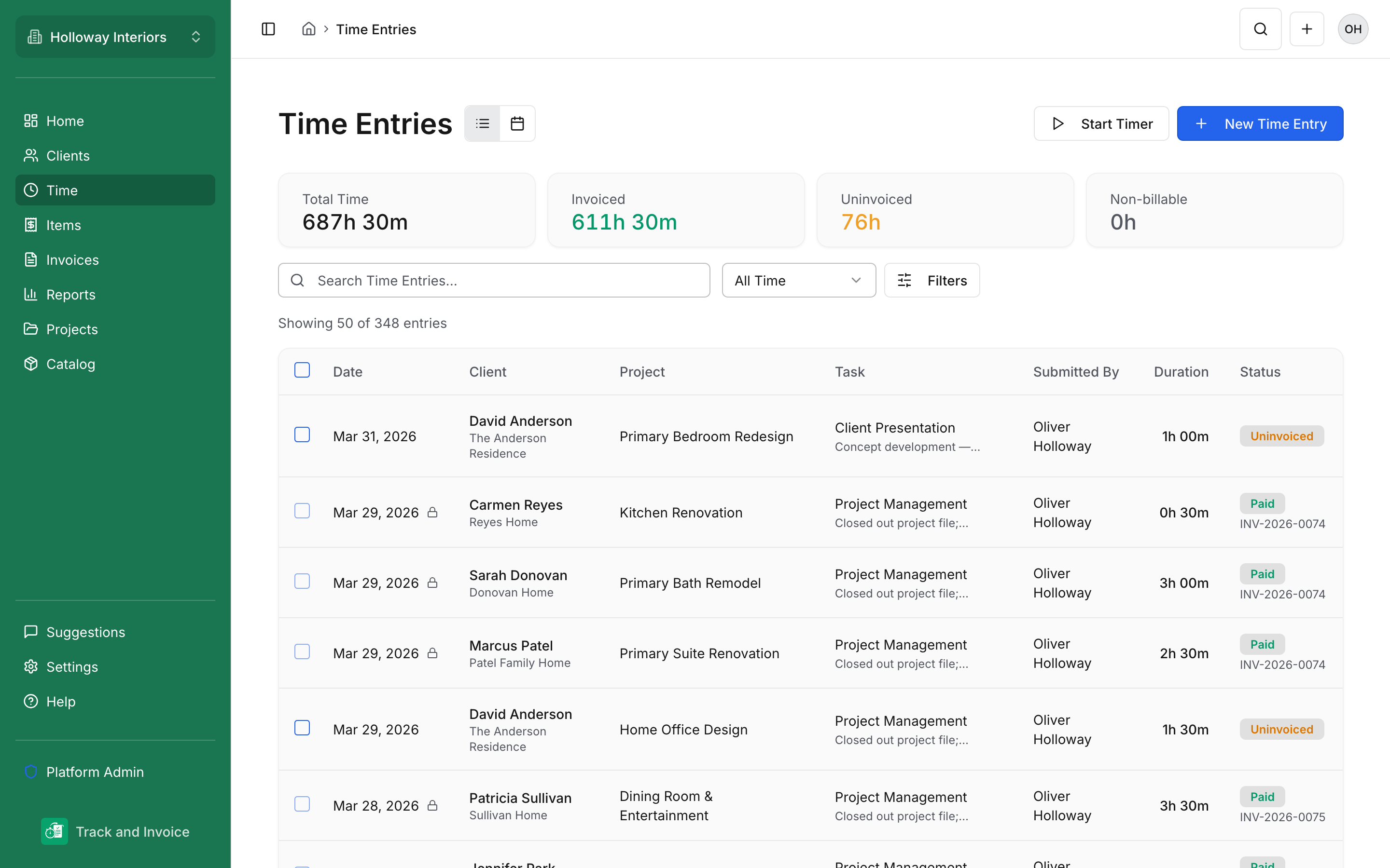 Track and Invoice screenshot