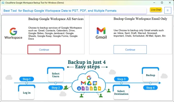 CloudXena Google Workspace Backup Tool screenshot