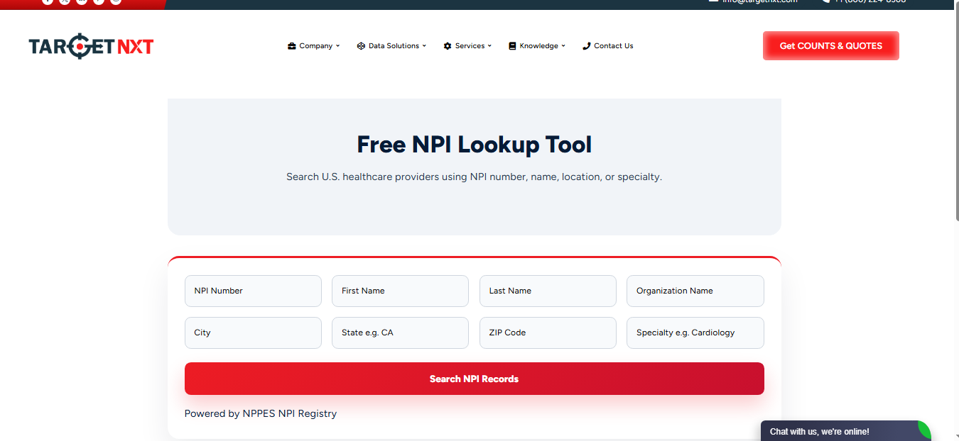 NPI Lookup Tool screenshot